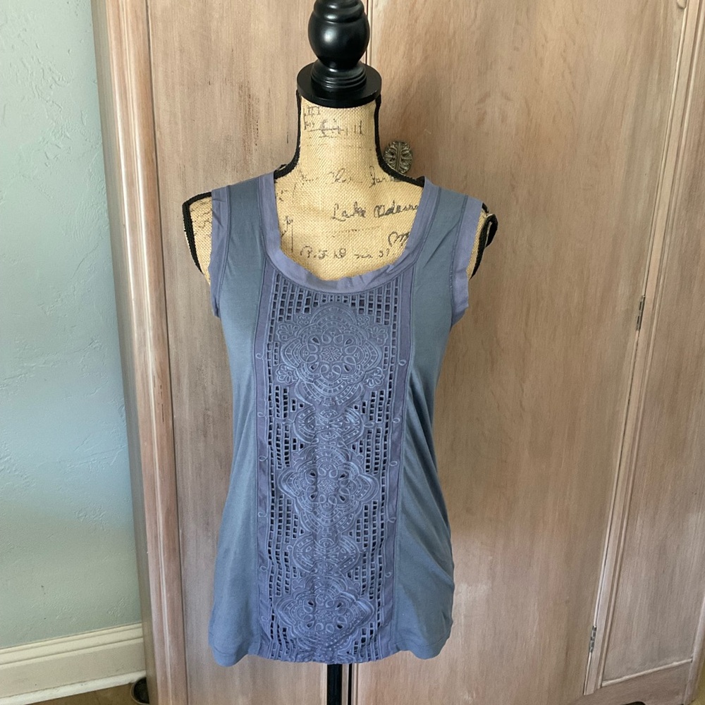 J. Crew Floral eyelet Lace Tank Top tie back sleeveless blue gray XS